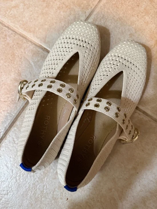 Rothy's The Max Buckle Mary Jane - Off White Mesh Size 8 - Picture 2 of 6